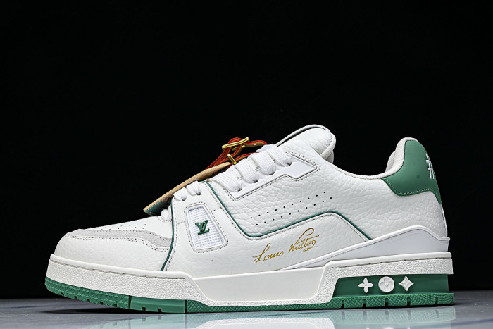 TRAINER LEATHER SPORTS SHOES WHITE/GREEN/WHITE