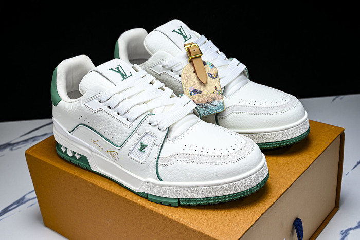 TRAINER LEATHER SPORTS SHOES WHITE/GREEN/WHITE