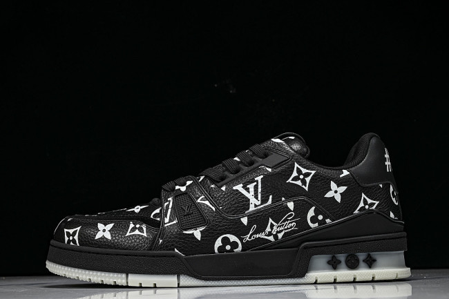 TRAINER LEATHER SPORTS SHOES BLACK/WHITE/BLACK