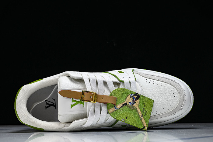 TRAINER LEATHER SPORTS SHOES WHITE/GREEN/WHITE