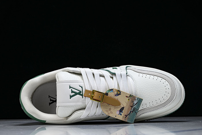TRAINER LEATHER SPORTS SHOES WHITE/GREEN/WHITE