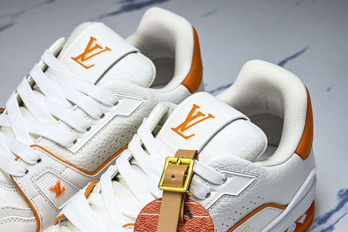 TRAINER LEATHER SPORTS SHOES WHITE/ORANGE/WHITE