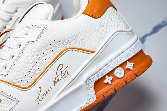 TRAINER LEATHER SPORTS SHOES WHITE/ORANGE/WHITE