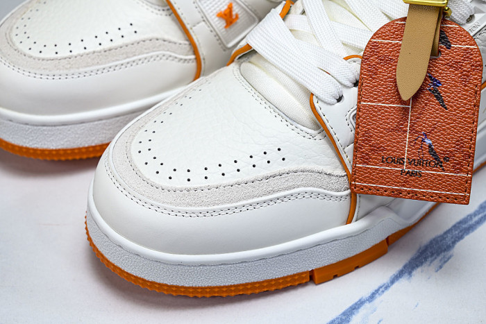 TRAINER LEATHER SPORTS SHOES WHITE/ORANGE/WHITE
