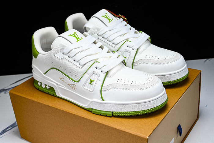 TRAINER LEATHER SPORTS SHOES WHITE/GREEN/WHITE