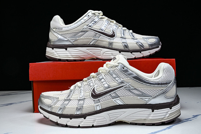 IV6035-030 P-6000 PRM RETRO CASUAL SPORTS DAD SHOES BEIGE/SILVER/BROWN