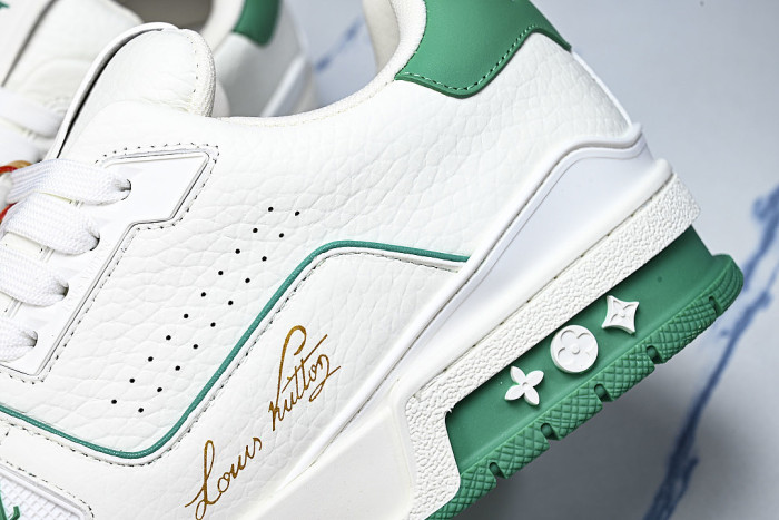 TRAINER LEATHER SPORTS SHOES WHITE/GREEN/WHITE