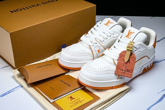 TRAINER LEATHER SPORTS SHOES WHITE/ORANGE/WHITE