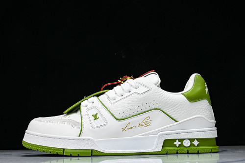 TRAINER LEATHER SPORTS SHOES WHITE/GREEN/WHITE