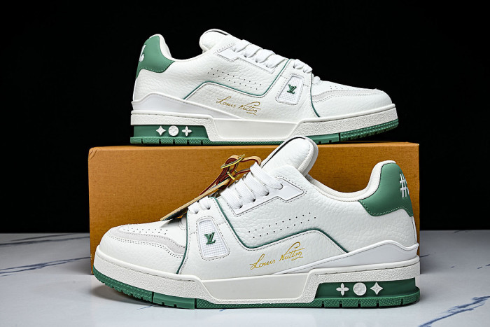 TRAINER LEATHER SPORTS SHOES WHITE/GREEN/WHITE