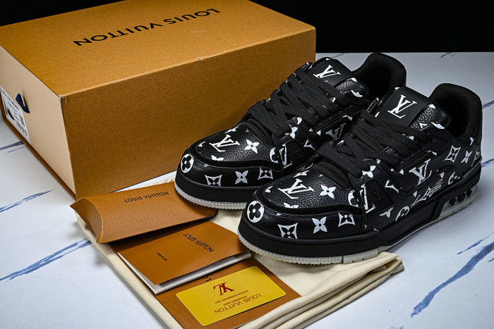 TRAINER LEATHER SPORTS SHOES BLACK/WHITE/BLACK