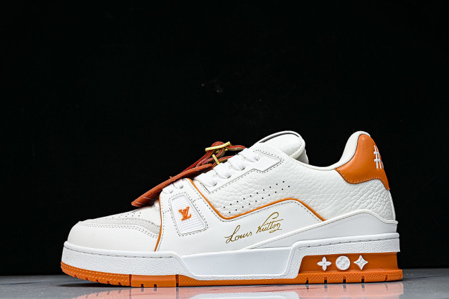 TRAINER LEATHER SPORTS SHOES WHITE/ORANGE/WHITE