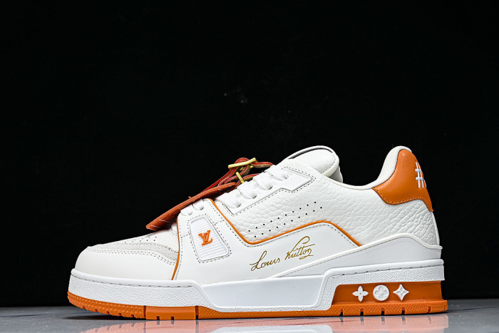 TRAINER LEATHER SPORTS SHOES WHITE/ORANGE/WHITE