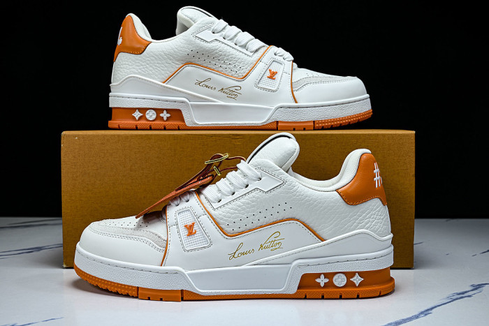 TRAINER LEATHER SPORTS SHOES WHITE/ORANGE/WHITE