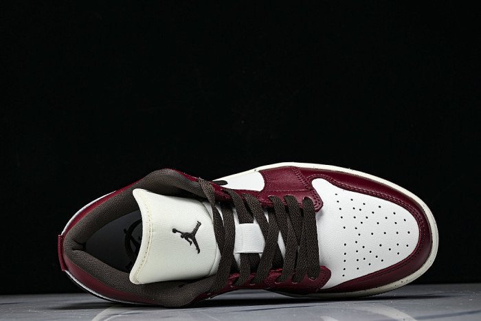IX5004-121 AIR JORDAN 1 LOW RETRO BASKETBALL SHOES WHITE/WINE RED/BLACK