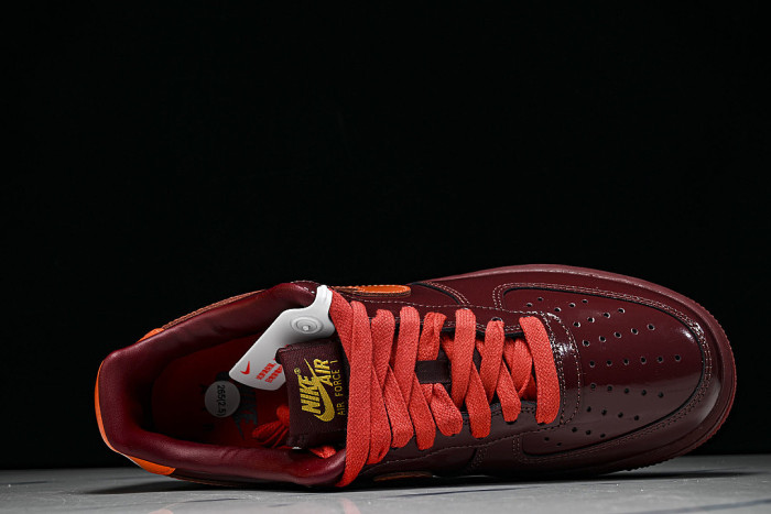 IO4489-601 AIR FORCE 1 07 LOW CASUAL SNEAKERS WINE RED/ORANGE