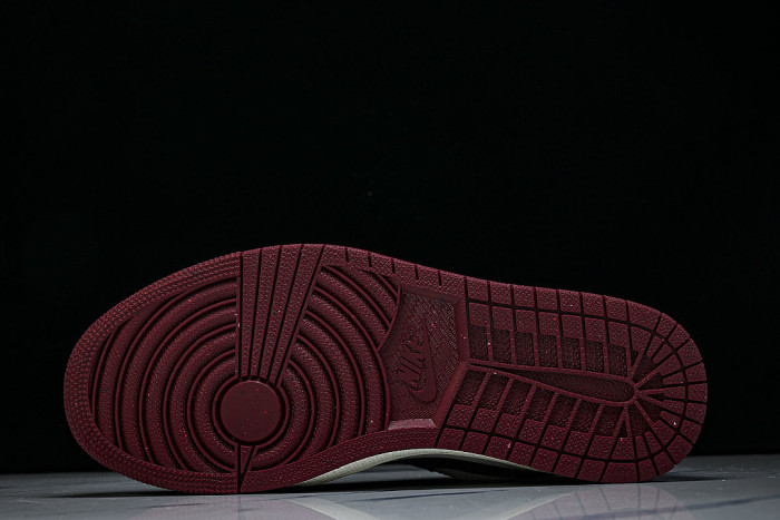 IX5004-121 AIR JORDAN 1 LOW RETRO BASKETBALL SHOES WHITE/WINE RED/BLACK