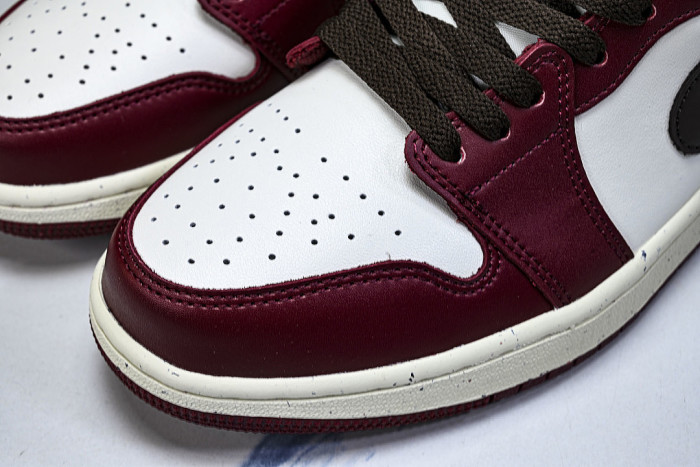 IX5004-121 AIR JORDAN 1 LOW RETRO BASKETBALL SHOES WHITE/WINE RED/BLACK
