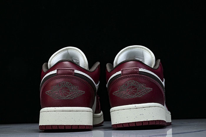 IX5004-121 AIR JORDAN 1 LOW RETRO BASKETBALL SHOES WHITE/WINE RED/BLACK