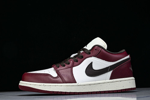 IX5004-121 AIR JORDAN 1 LOW RETRO BASKETBALL SHOES WHITE/WINE RED/BLACK
