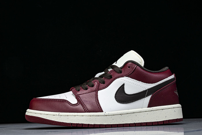IX5004-121 AIR JORDAN 1 LOW RETRO BASKETBALL SHOES WHITE/WINE RED/BLACK