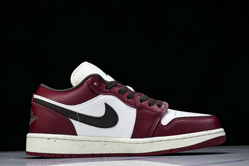 IX5004-121 AIR JORDAN 1 LOW RETRO BASKETBALL SHOES WHITE/WINE RED/BLACK