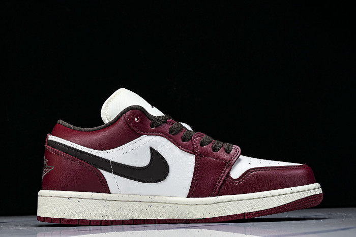 IX5004-121 AIR JORDAN 1 LOW RETRO BASKETBALL SHOES WHITE/WINE RED/BLACK