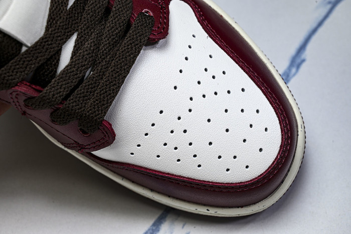 IX5004-121 AIR JORDAN 1 LOW RETRO BASKETBALL SHOES WHITE/WINE RED/BLACK