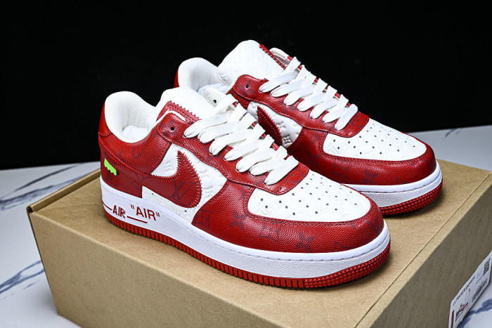 AIR FORCE 1 LOW-TOP CASUAL SNEAKERS WHITE/RED