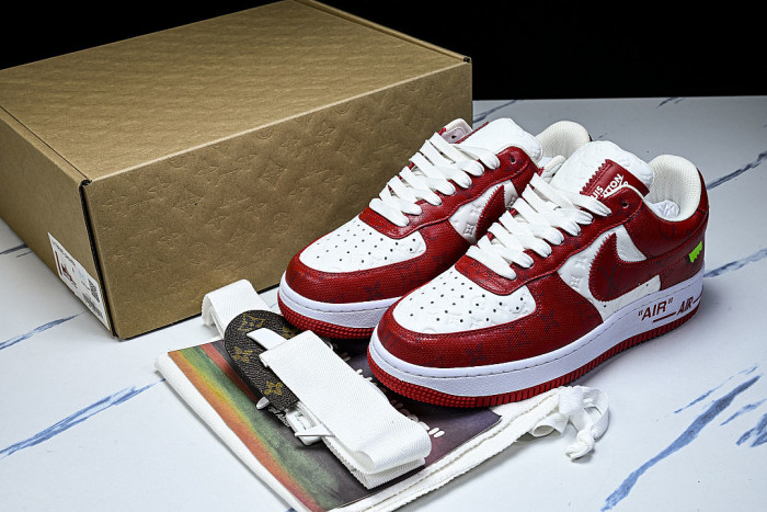 AIR FORCE 1 LOW-TOP CASUAL SNEAKERS WHITE/RED