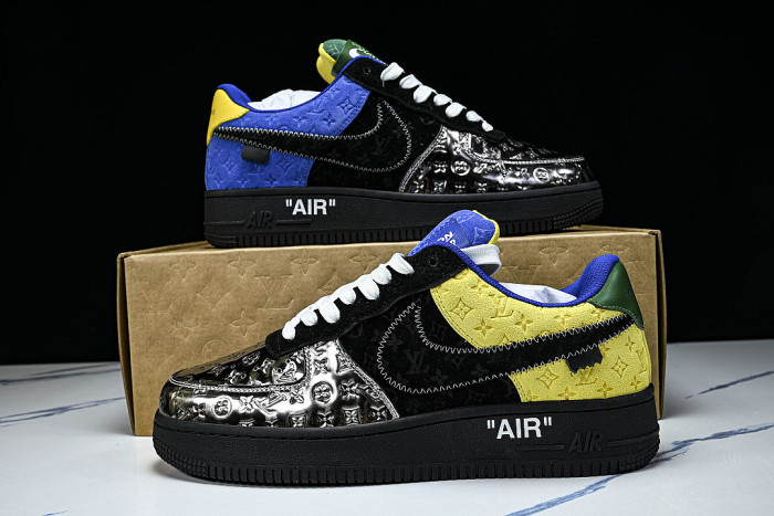 AIR FORCE 1 LOW LACE UP CASUAL SNEAKERS BLACK/YELLOW