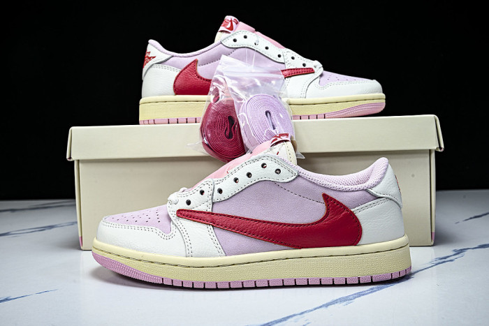 IQ7604-101 TRAVIS SCOTT X AIR JORDAN 1 LOW OG AJ1 BACK HOOK LOW TOP SHOES LIGHT PINK/RED