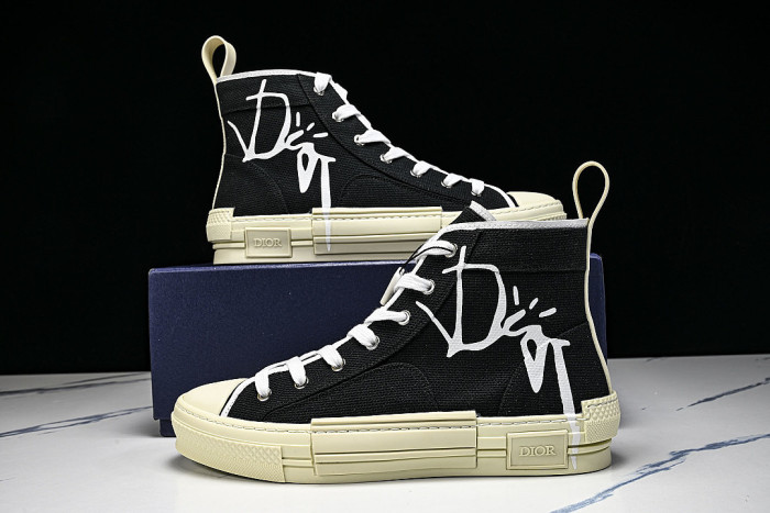 NEW STYLE MEN'S AND WOMEN'S SHOES OBLIQUE PRINTING B23 HIGH TOP SPORTS SHOES BLACK/INKINESS