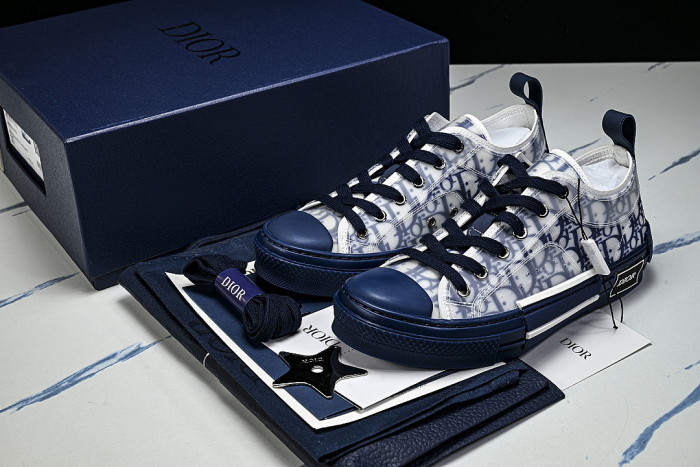 MEN'S LOW TOP PRINT B23 LACE UP FLAT SHOES COMBINED WITH CASUAL SPORTS SHOES NAVY BLUE/BLUE