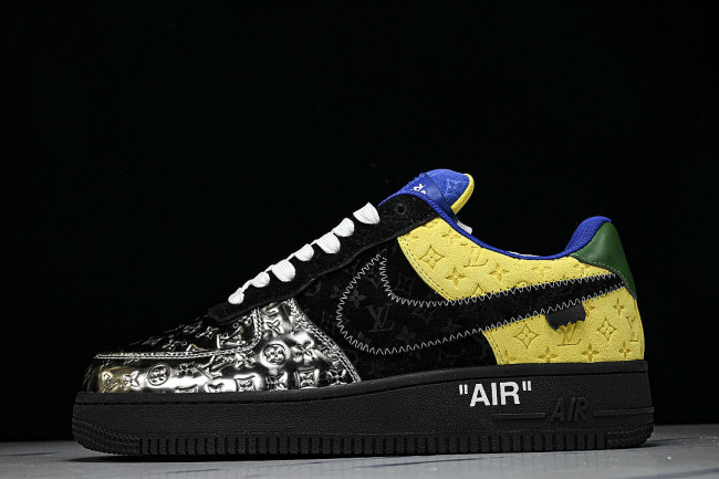 AIR FORCE 1 LOW LACE UP CASUAL SNEAKERS BLACK/YELLOW