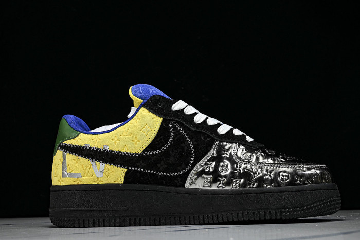 AIR FORCE 1 LOW LACE UP CASUAL SNEAKERS BLACK/YELLOW