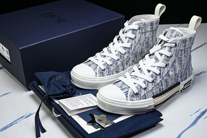 OBLIQUE HIGH-TOP SPORTS SHOES WHITE/BLUE