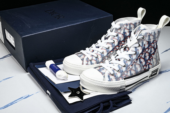 OBLIQUE HIGH-TOP SPORTS SHOES WHITE/BLUE