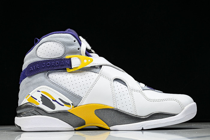 305381-107 AIR JORDAN 8 RETRO CHAMPAGNE SPORTS BASKETBALL SHOES WHITE/PURPLE/YELLOW