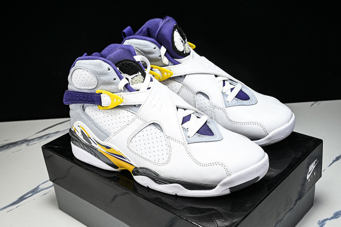 305381-107 AIR JORDAN 8 RETRO CHAMPAGNE SPORTS BASKETBALL SHOES WHITE/PURPLE/YELLOW