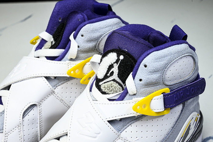 305381-107 AIR JORDAN 8 RETRO CHAMPAGNE SPORTS BASKETBALL SHOES WHITE/PURPLE/YELLOW