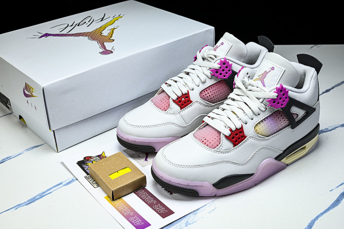 JA1135-100 JORDAN 4 RETRO OFF WHITE/ANTHRACITE/NEUTRAL GREY/FIRE PINK/LIGHT ARCTIC PINK/MUSLIN