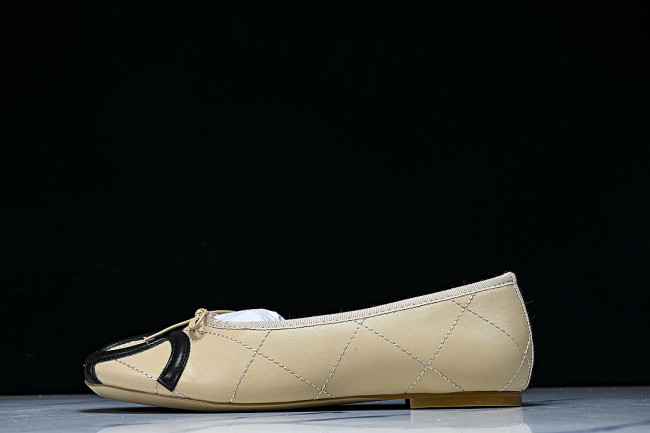 FLAT BALLET SHOES BEIGE/BLACK/BEIGE