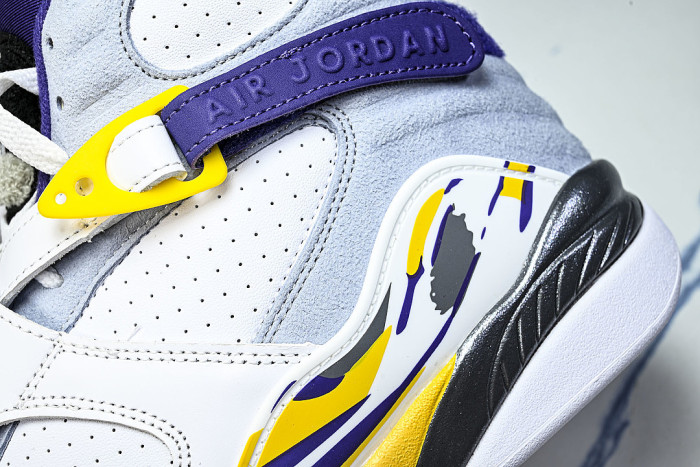 305381-107 AIR JORDAN 8 RETRO CHAMPAGNE SPORTS BASKETBALL SHOES WHITE/PURPLE/YELLOW