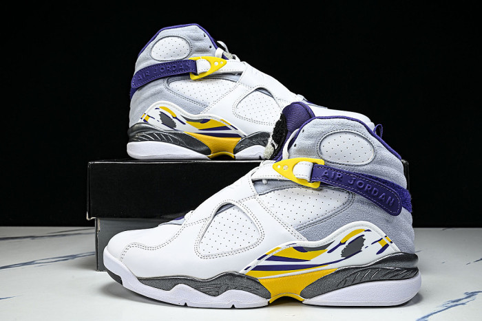 305381-107 AIR JORDAN 8 RETRO CHAMPAGNE SPORTS BASKETBALL SHOES WHITE/PURPLE/YELLOW