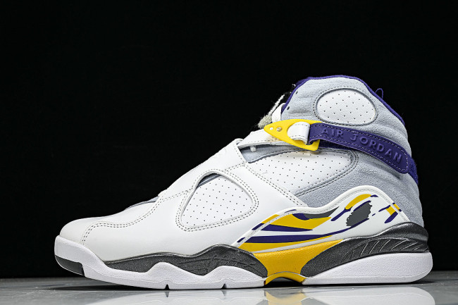305381-107 AIR JORDAN 8 RETRO CHAMPAGNE SPORTS BASKETBALL SHOES WHITE/PURPLE/YELLOW