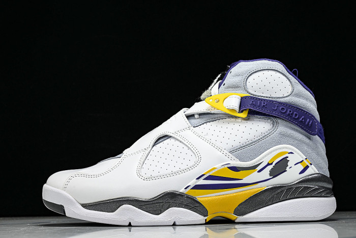 305381-107 AIR JORDAN 8 RETRO CHAMPAGNE SPORTS BASKETBALL SHOES WHITE/PURPLE/YELLOW