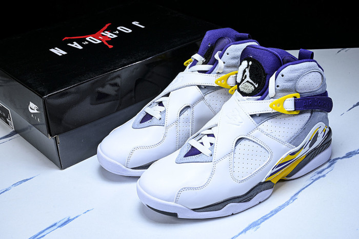 305381-107 AIR JORDAN 8 RETRO CHAMPAGNE SPORTS BASKETBALL SHOES WHITE/PURPLE/YELLOW