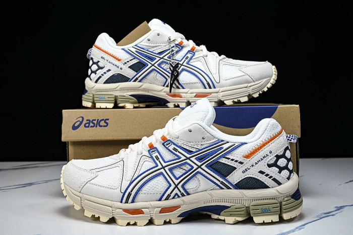 1203B133-202 GEL-KAHANA 8 FL OUTDOOR LEISURE HIKING AND RUNNING SHOES WHITE/BLUE/ORANGE
