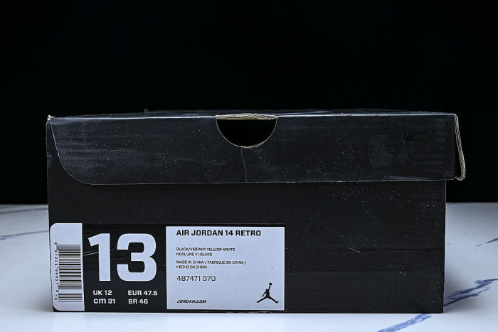 487471-070 JORDAN 14 RETRO BLACK/VIBRANT YELLOW-WHITE